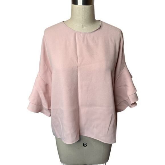 Zara Pink Pink Flounce Short Sleeve Loose Fit Blouse Women's Size L - Picture 2 of 6